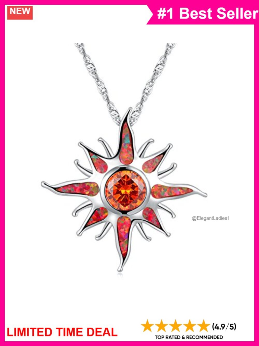 Opal Garnet Pendant Necklace Rhodium Plated Women's Jewelry Gift